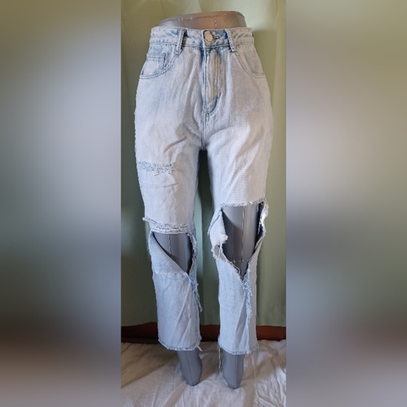 🍒 English Factory Destroyed Mom Jeans - Picture 1 of 12